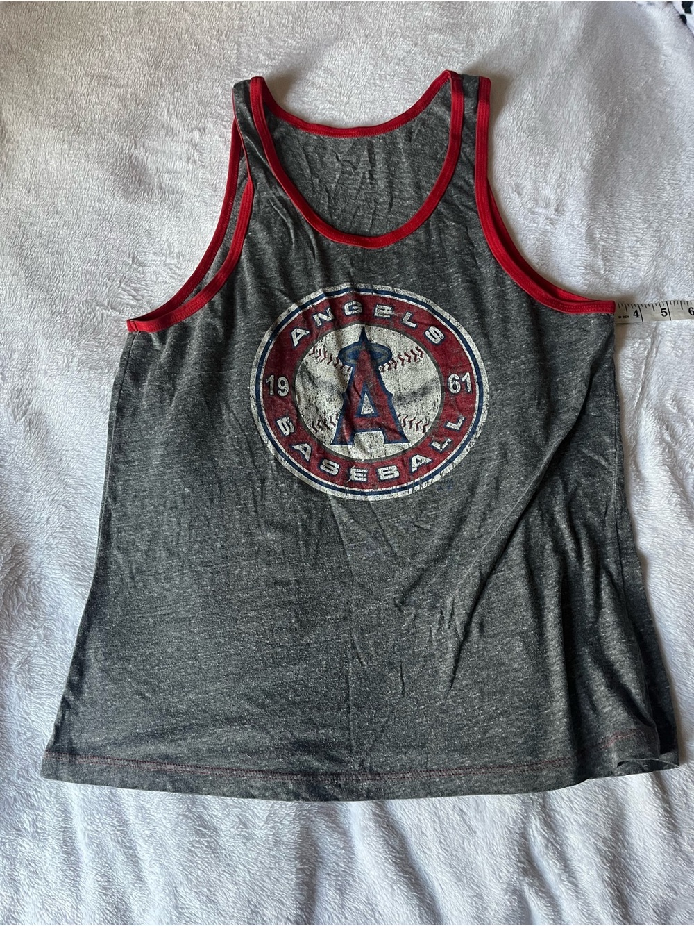 Angels Gray Tank Top with Red Trim and Vintage Logo